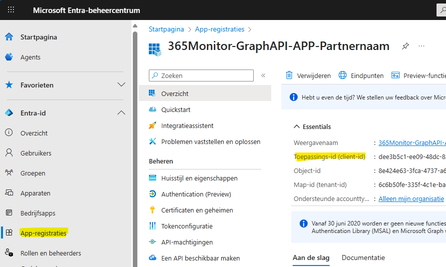 Entra App toestemming verlenen om te activeren in 365Monitor
